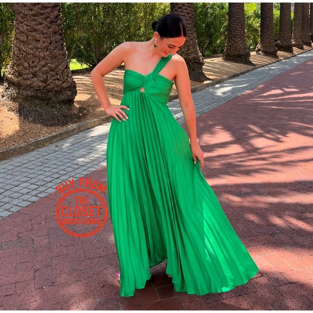 Mango NWT Emerald Green One Shoulder Pleated Maxi Dress 6 8 10 - Picture 14 of 16